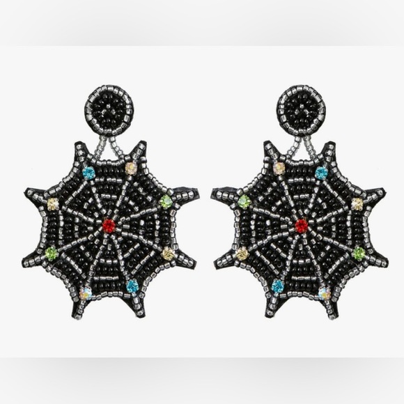 Black Beaded Spider Web Earrings Lightweight NEW Boutique - Picture 1 of 1
